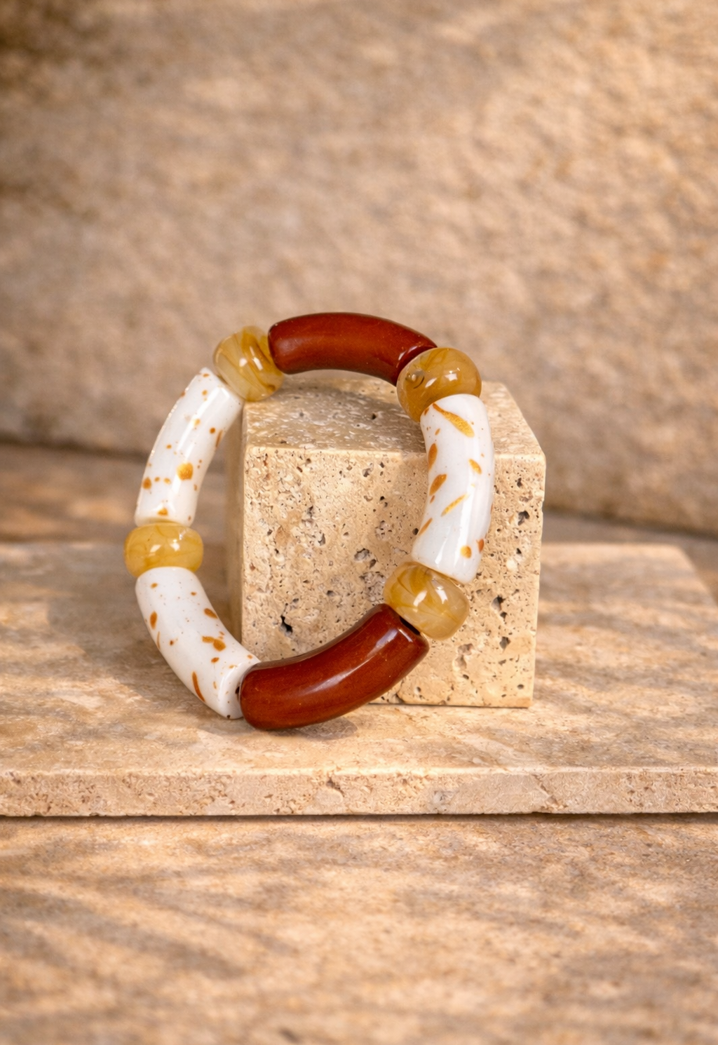 Bracelet Jonc crème et marron