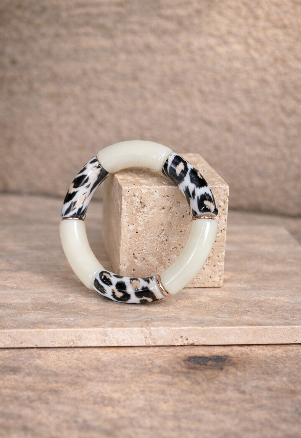 Bracelet Jonc crème / léopard