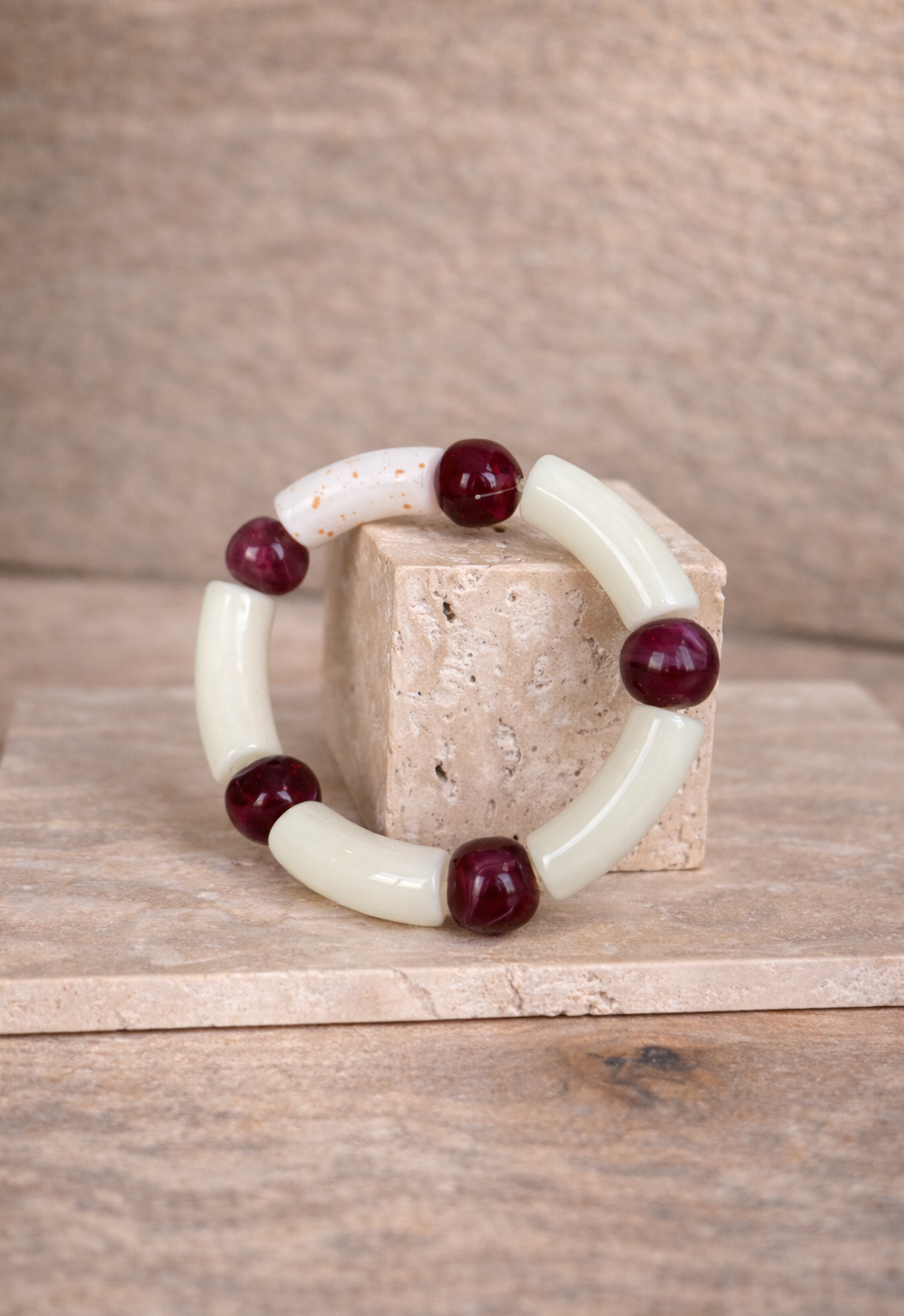 Bracelet Jonc crème / bordeau