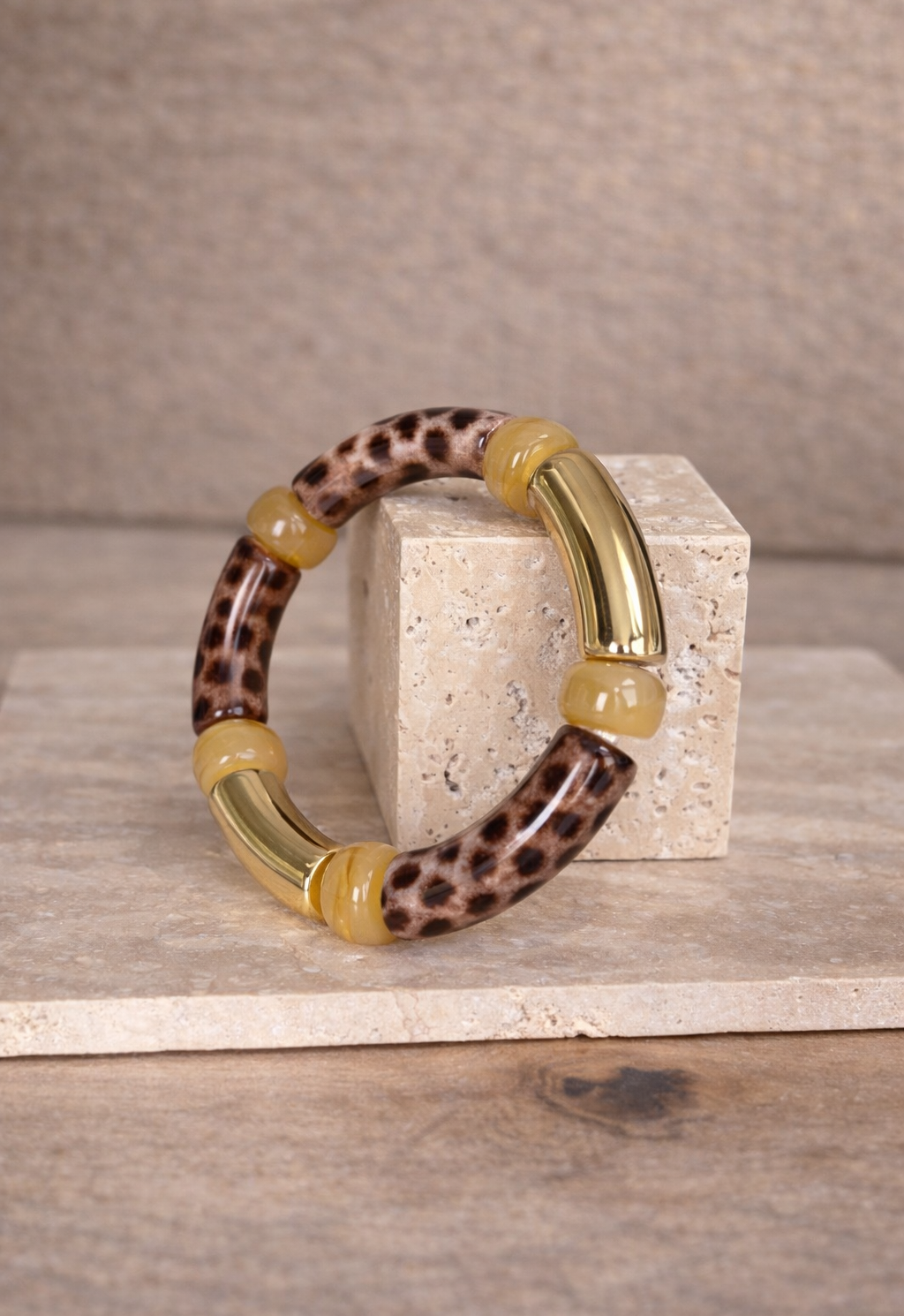 Bracelet Jonc doré / léopard