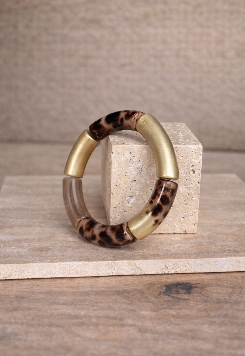 Bracelet Jonc doré / léopard