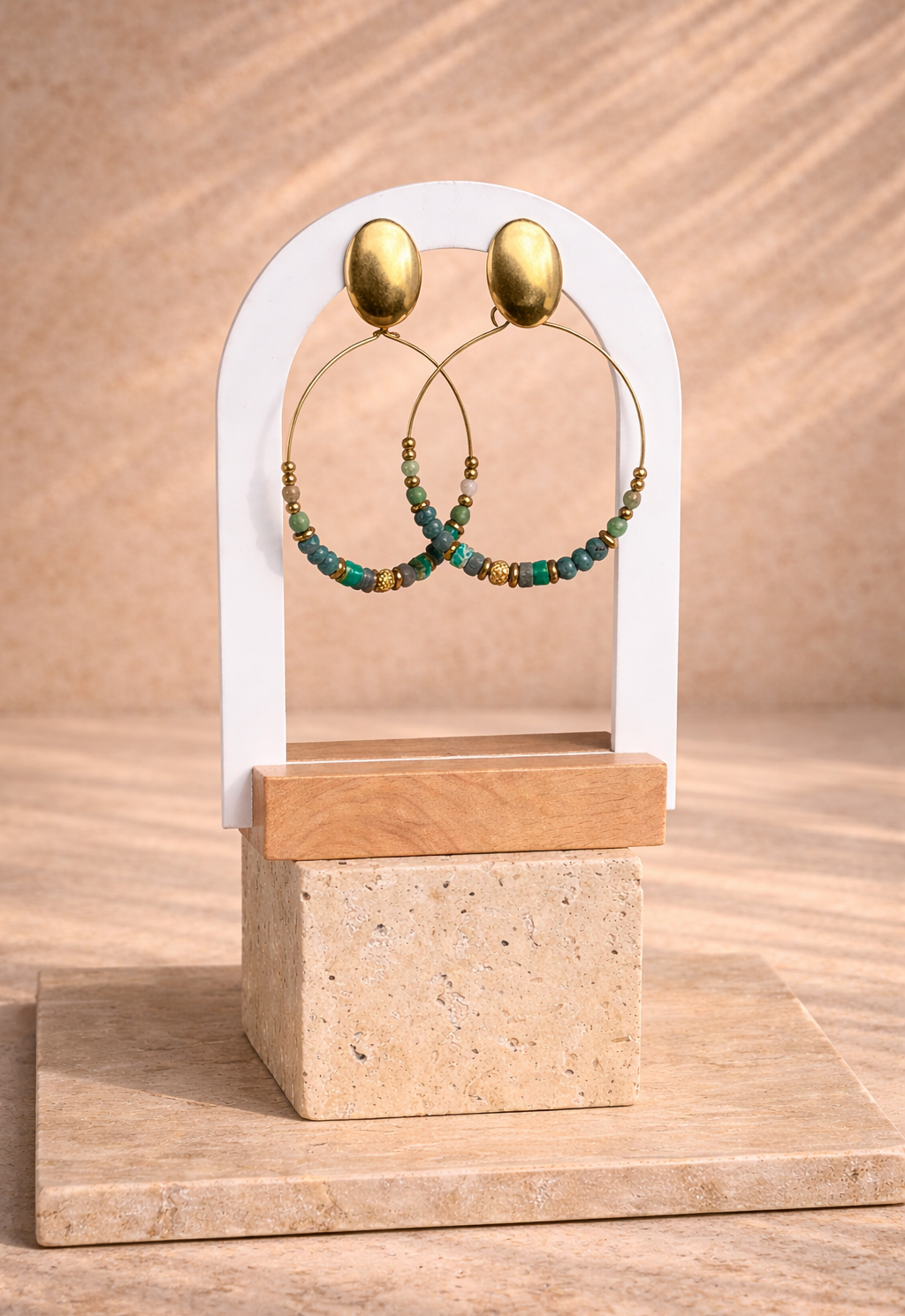 Boucles d'oreilles pendantes perles vertes