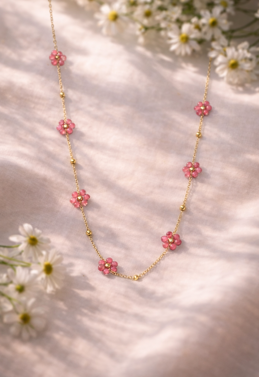 Collier Fleurs de printemps rose
