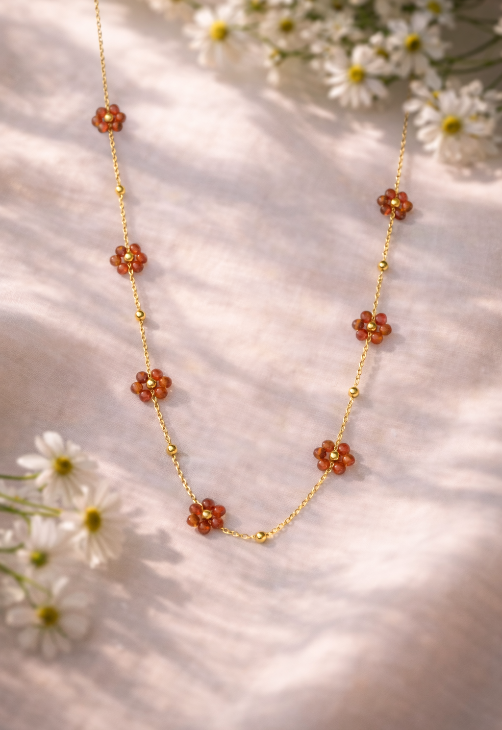 Collier Fleurs de printemps orange
